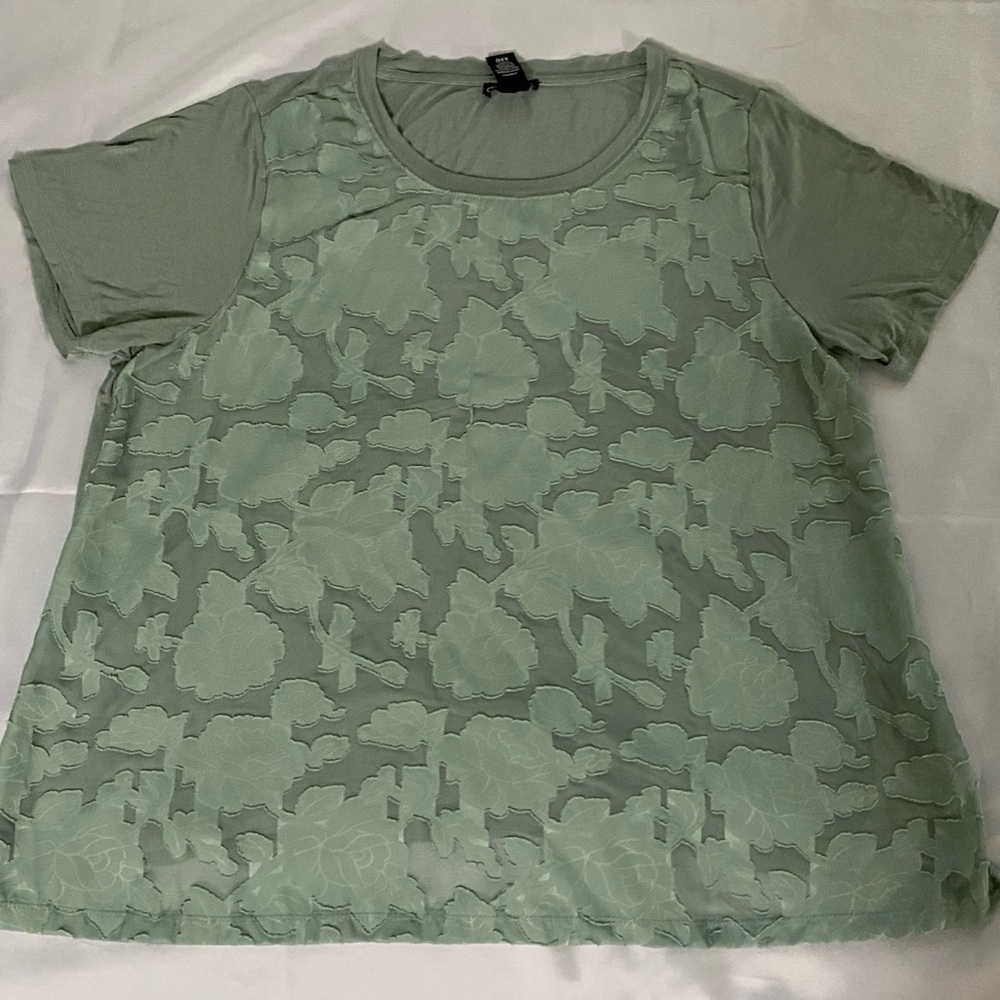 Cato XXL Sage Green Floral Burnout Top Plus Size Rayon Stretch Blouse